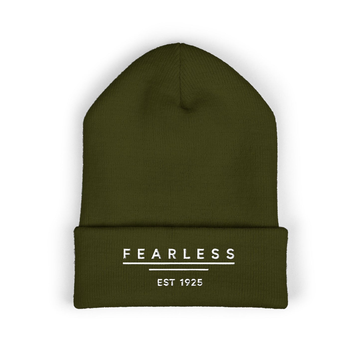 Fearless Embroidered Cuffed Beanie — Bold Black Knit Hat