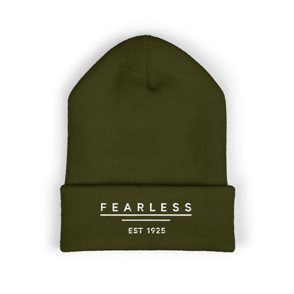 Fearless Embroidered Cuffed Beanie — Bold Black Knit Hat