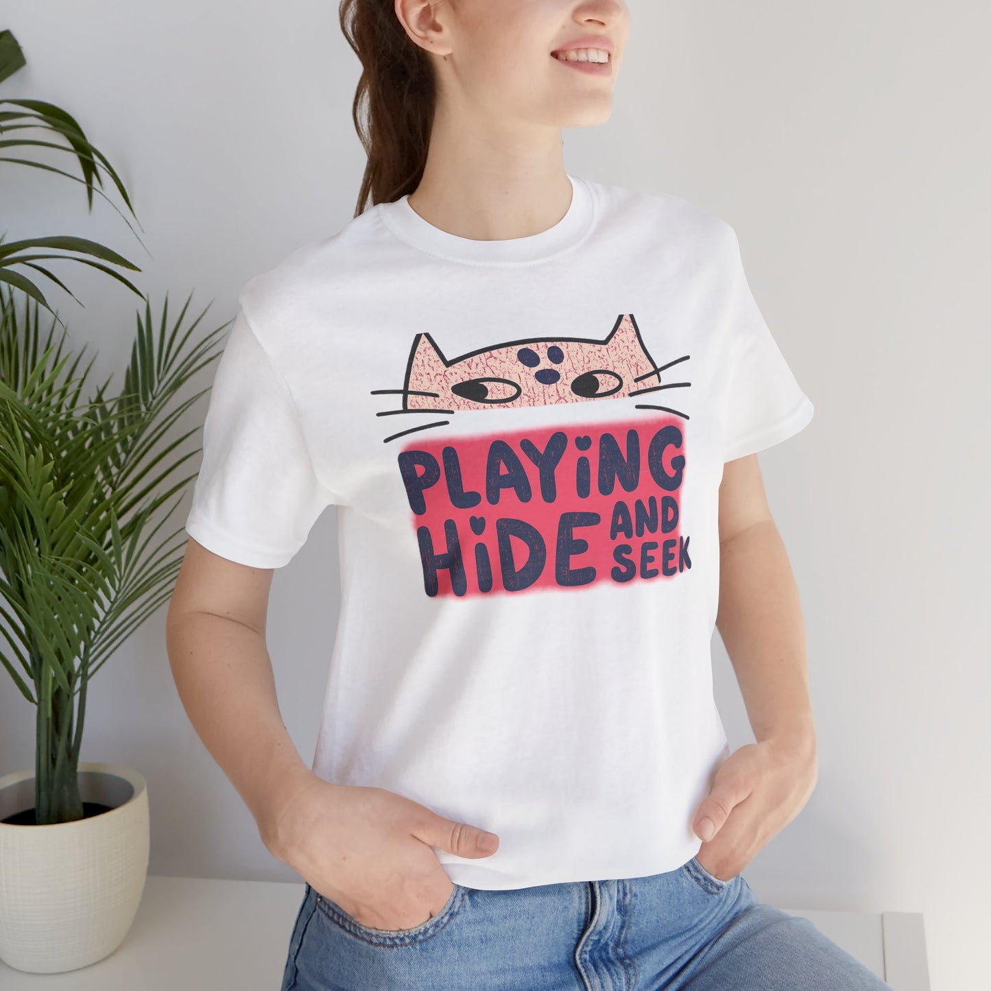 Playing Hide and Seek Cat T-Shirt — Cute Graphic Tee for Cat Lovers