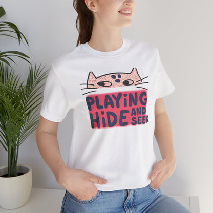 Playing Hide and Seek Cat T-Shirt — Cute Graphic Tee for Cat Lovers
