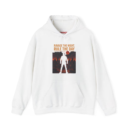 RAVAGE THE NIGHT RULE THE DAY Hoodie – Urban Adventure Graphic Sweatshirt, Cool Unisex Streetwear, Casual Wear, Unique Gifthion