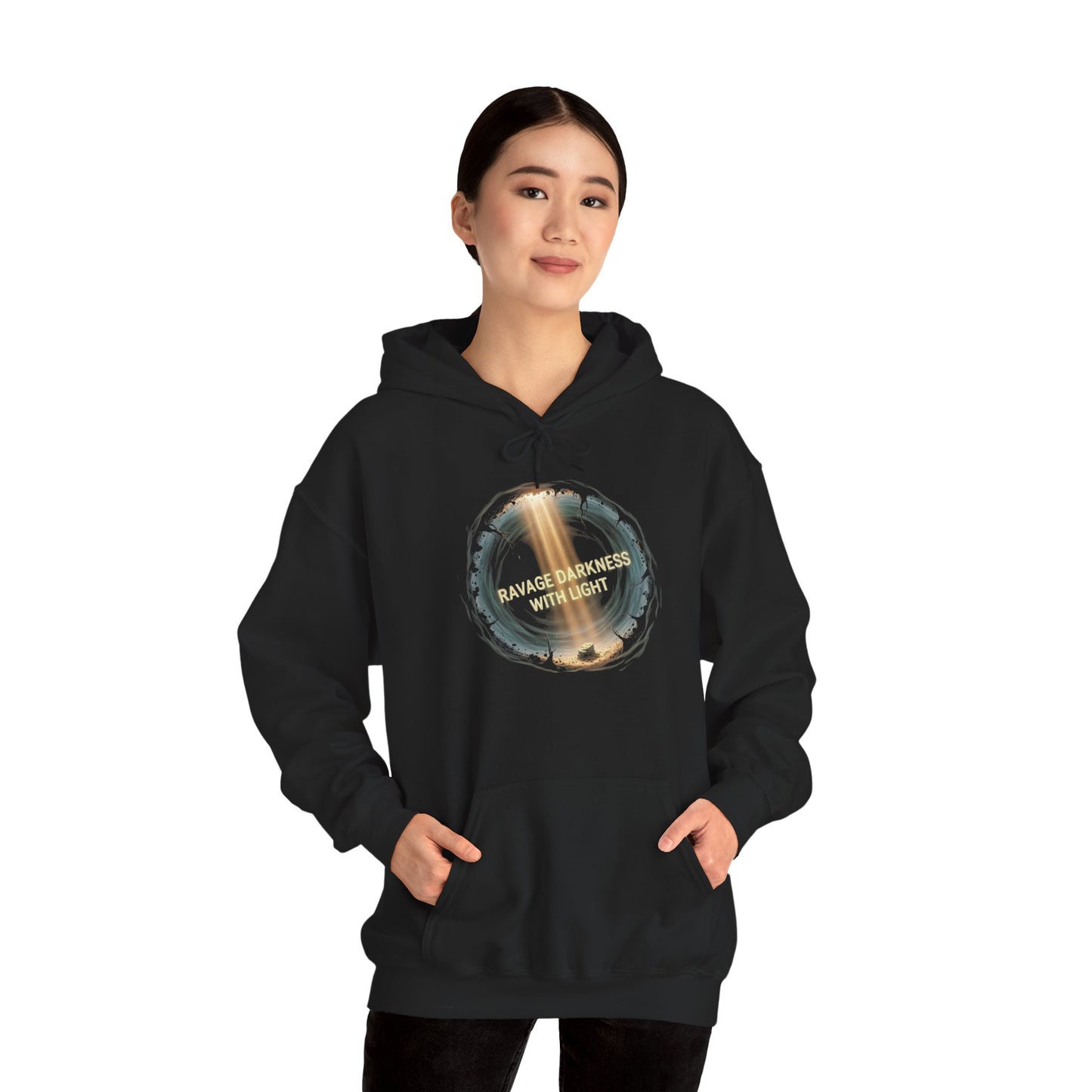 "Ravage Darkness With Light" Graphic Black Pullover Hoodie