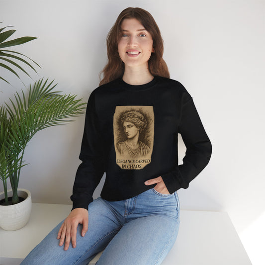 ELEGANCE CARVED IN CHAOS  Unisex Crewneck Sweatshirt – Heavy Blend Pullover for Casual Wear | Cozy Streetwear Gift for Her, Feminist Fashion Statement