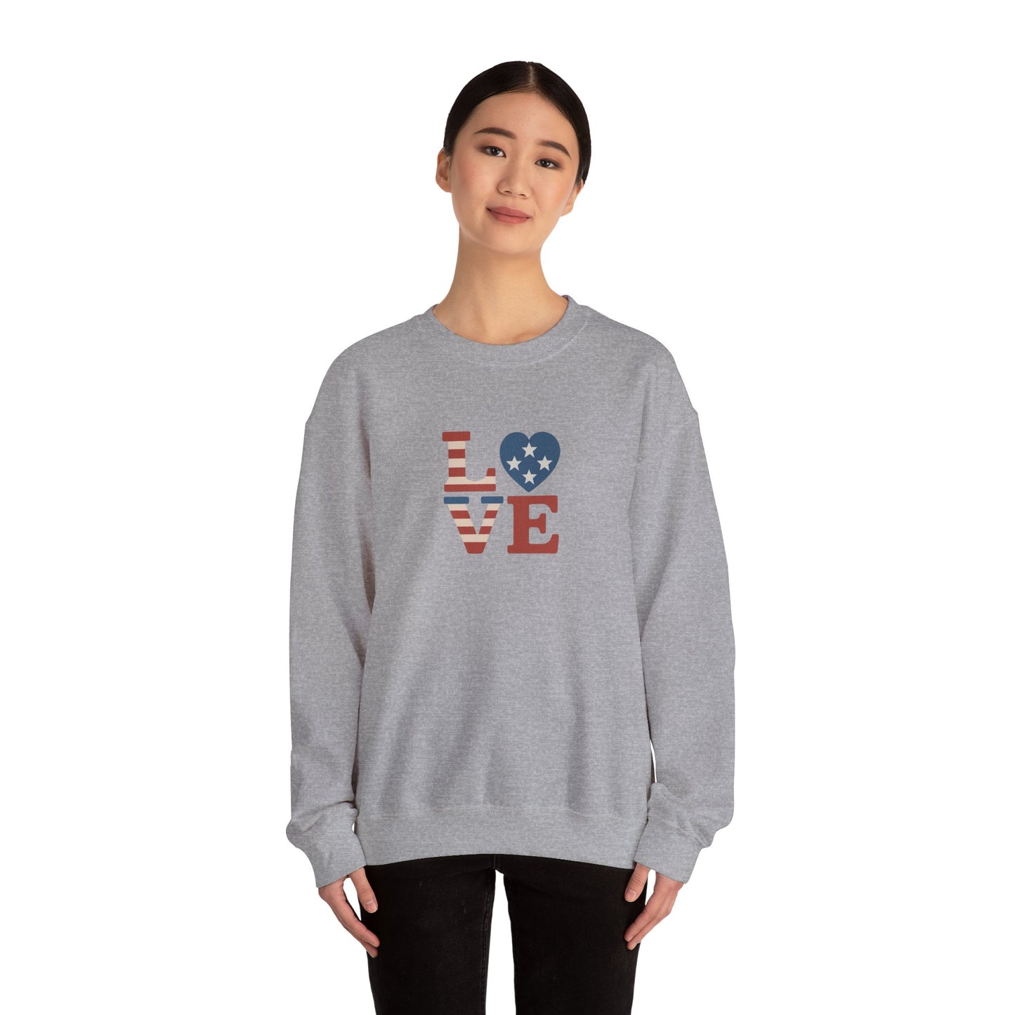 Patriotic Love Sweatshirt | Unisex Crewneck, Cozy Top for Celebrations, Gifts, Independence Day, Casual Style, Everyday Comfort