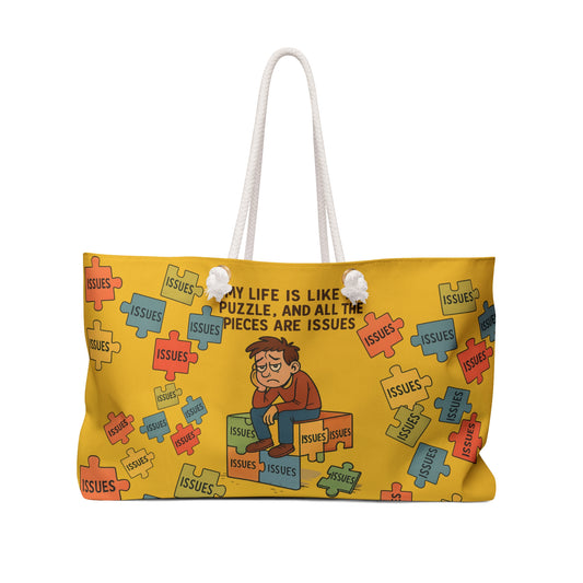 Puzzle ISSUES Pieces Weekender Bag | Funny Travel Tote, Gift for Puzzle Lovers, Weekend Getaway, Bag for Issues, Travel Essentials
