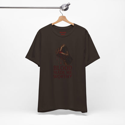 Blood Made Me Worthy T‑Shirt — Graphic Fist Design, Bold Faith & Empowerment Tee