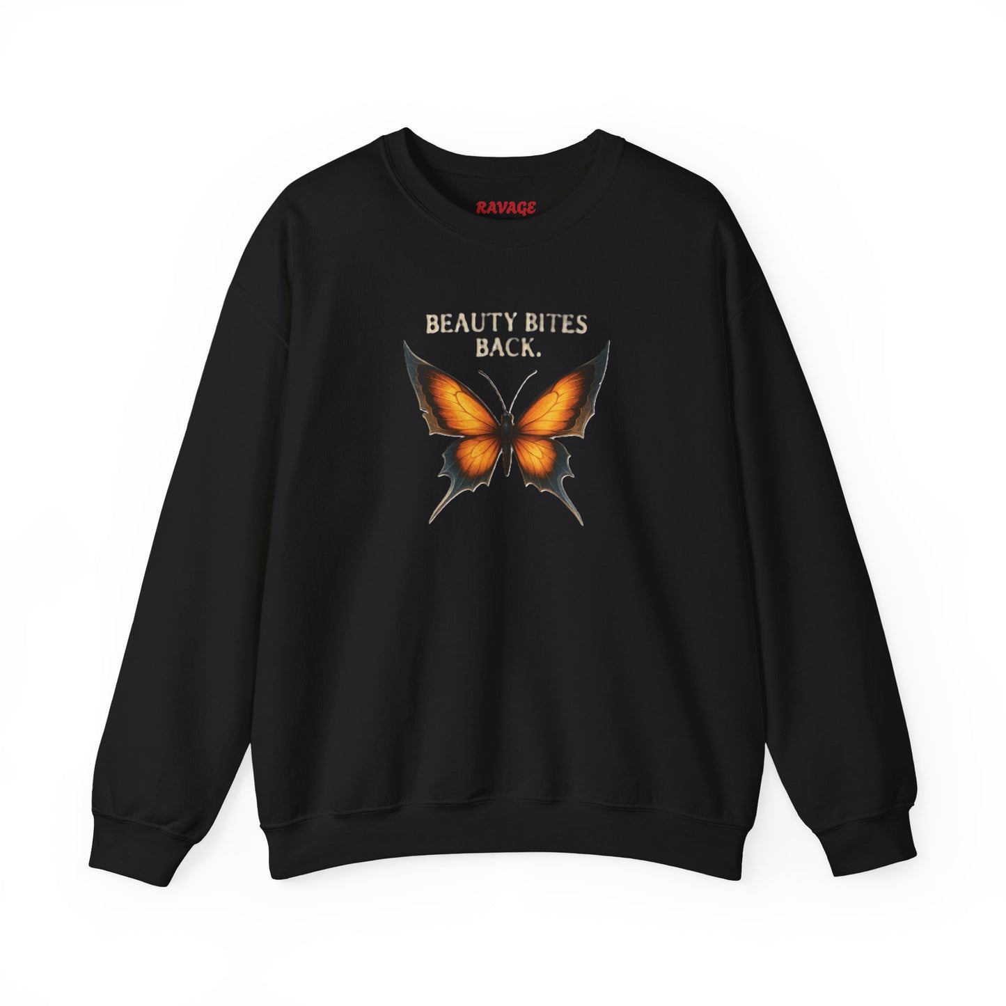 “Beauty Bites Back” Unisex Crewneck Sweatshirt – Heavy Blend Pullover for Casual Wear | Cozy Streetwear Gift for Her, Feminist Fashion Statement