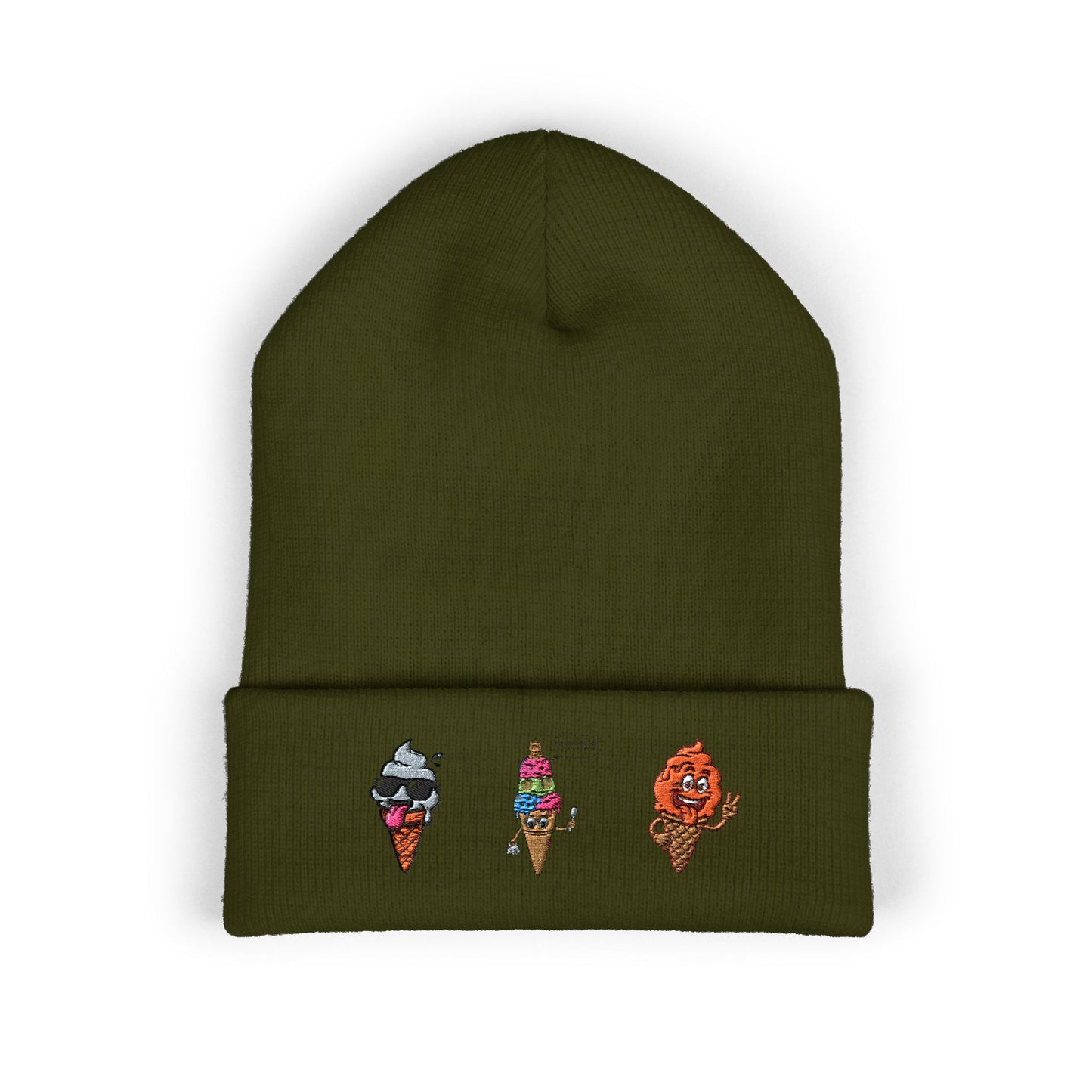 Ice Cream Cuffed Beanie with Fun Embroidery
