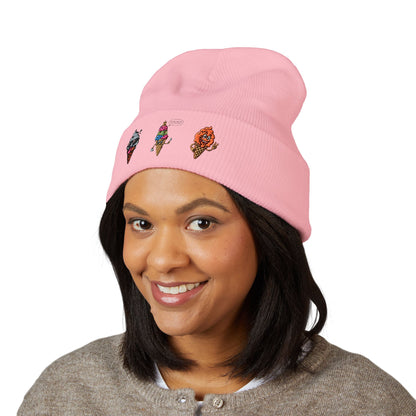 Ice Cream Cuffed Beanie with Fun Embroidery
