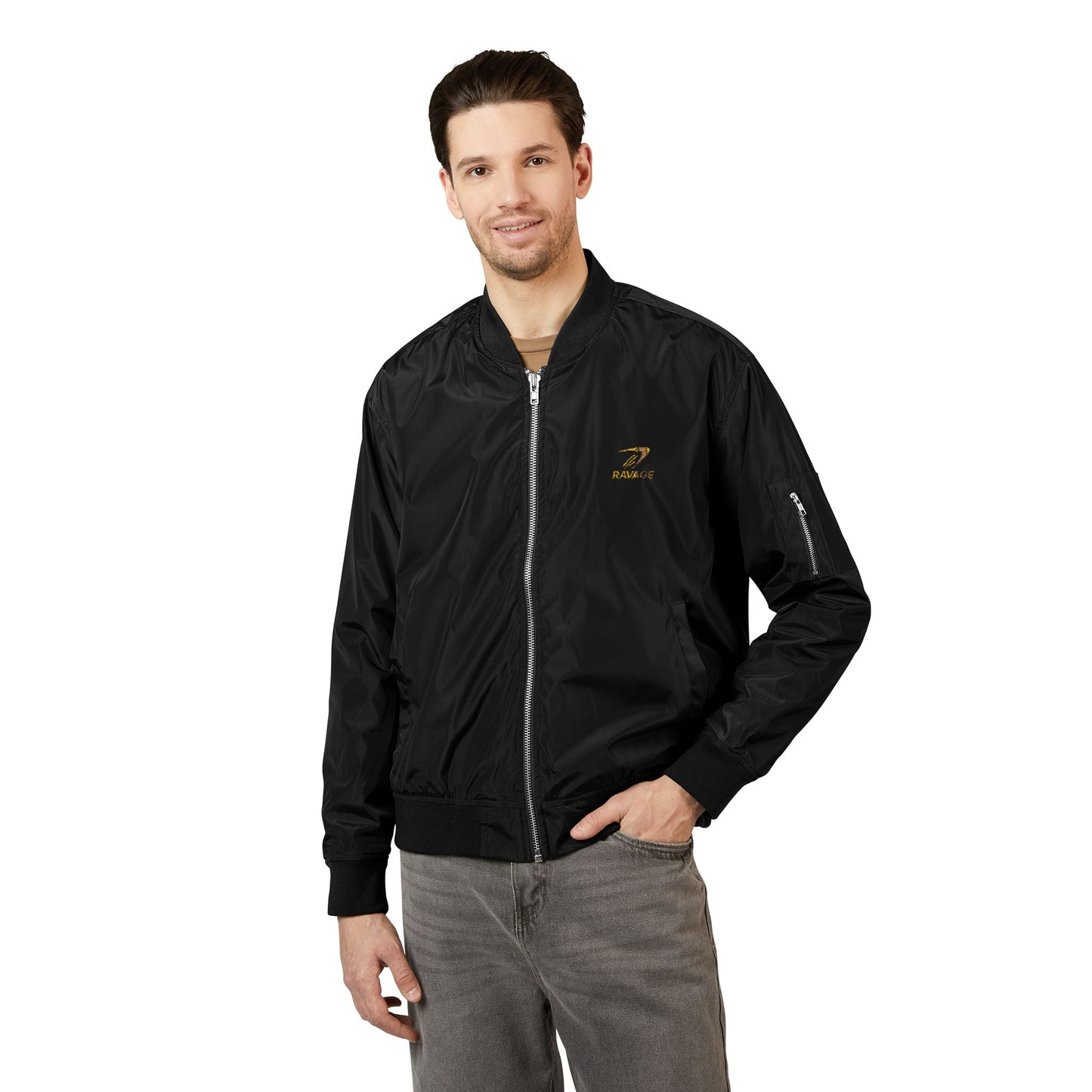 RAVAGE Embroidered Bomber: Eco-Friendly Unisex Streetwear Gift