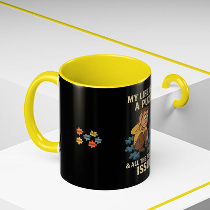 Puzzle-Themed Coffee Mug – "My Life Is Like A Puzzle" – Funny Gift for Coffee Lovers, Tea Drinkers