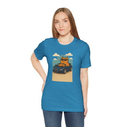 Cat Driving Sports Car Tee — Retro Graphic Cat Race Shirt