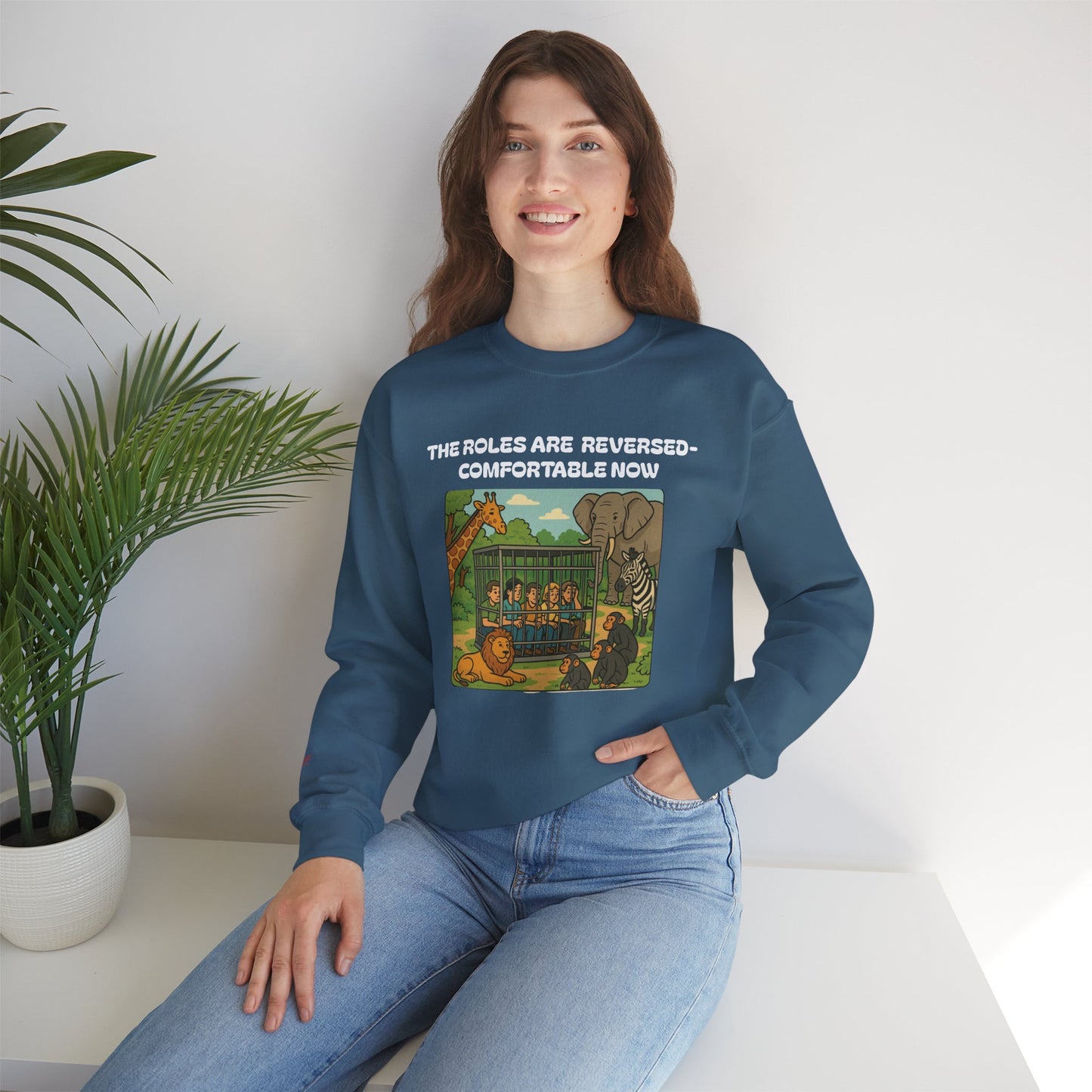 Reversal of Roles-Fun Animal Crewneck Sweatshirt, Unisex Sweatshirt