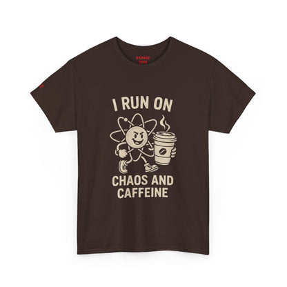Coffee Lover's Unisex Tee - I Run on Chaos and Caffeine, Funny T-Shirt, Gift for Coffee Enthusiasts, Casual Wear, Relaxed Fit