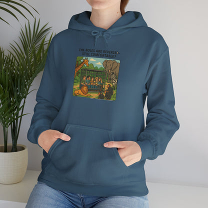 The Roles are Reversed- Are You Comfortable-Comfy Graphic Hoodie for Cozy Days, Unisex Heavy Blend Sweatshirt with Quirky Art, Perfect for Fall, Winter, Gifting, Casual Wear