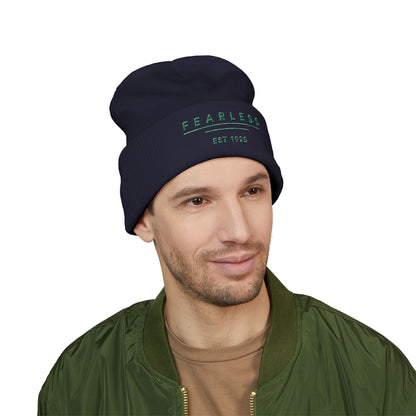 Fearless Embroidered Cuffed Beanie — Minimal Vintage 'EST 1925' Knit Hat