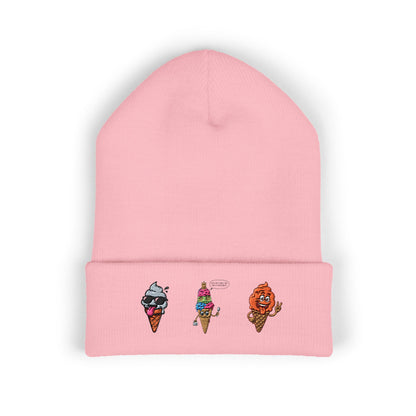 Ice Cream Cuffed Beanie with Fun Embroidery