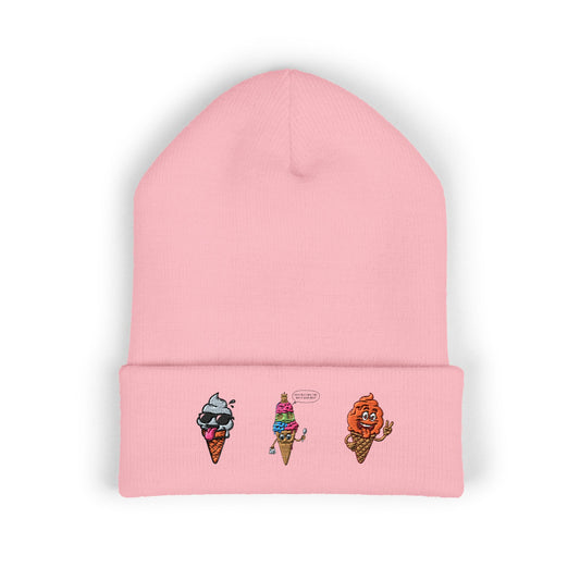 Ice Cream Cuffed Beanie with Fun Embroidery