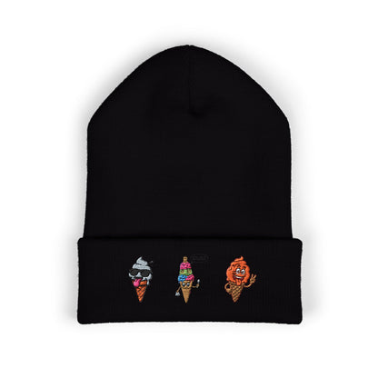 Ice Cream Cuffed Beanie with Fun Embroidery