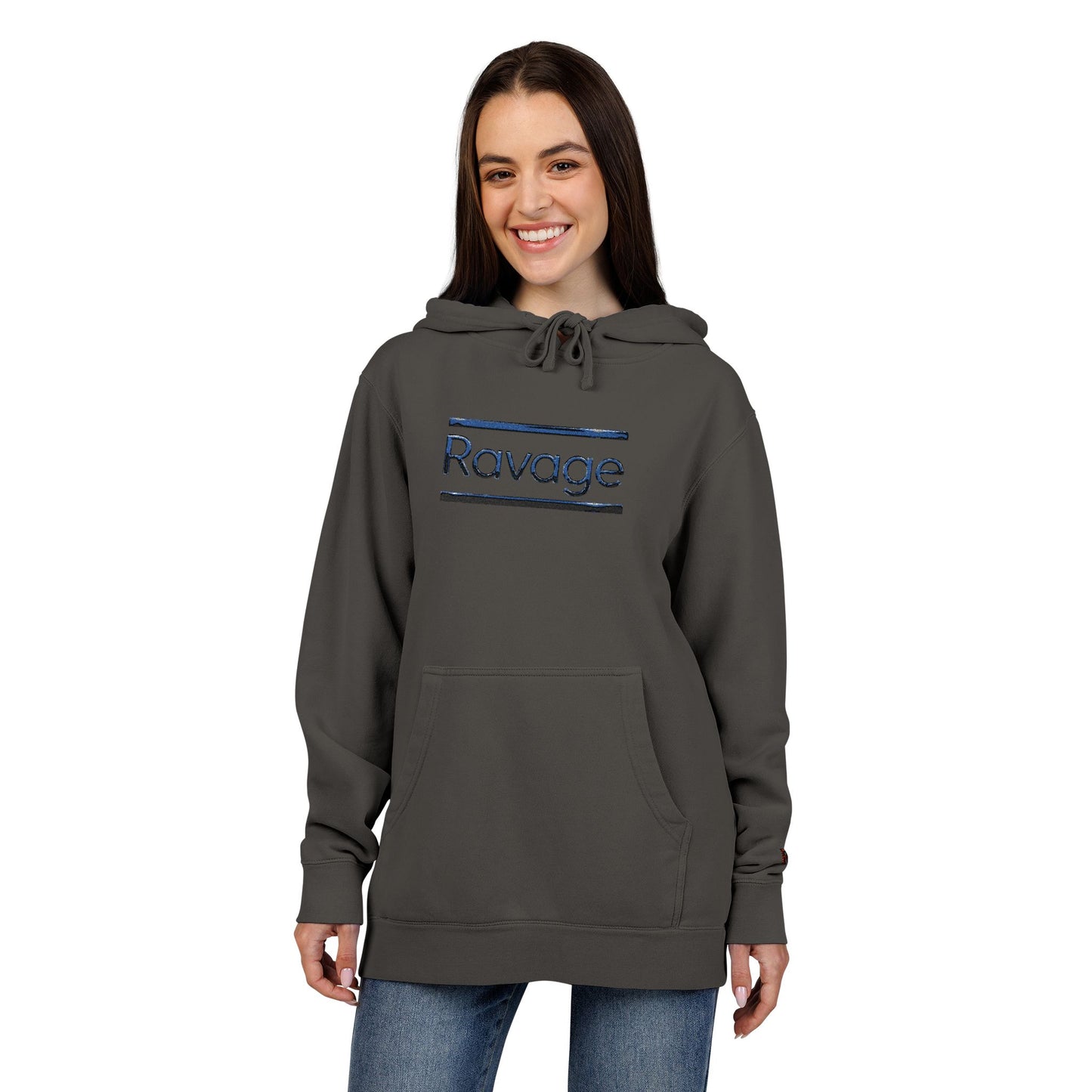 Embroided Ravage Distressed Logo Pigment-Dyed Hoodie — Black Vintage Wash