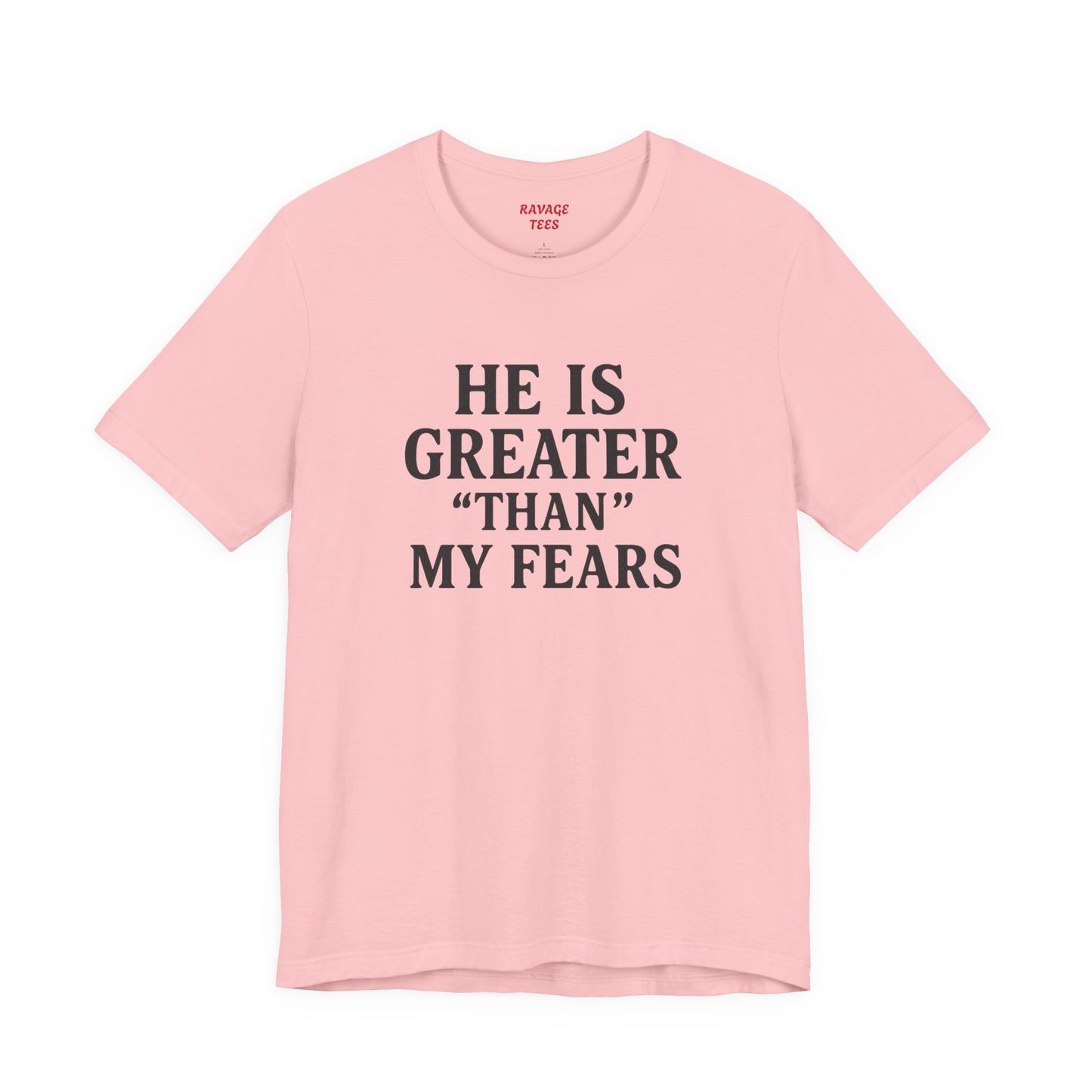 "He Is Greater Than My Fears" Christian Faith Cross T-Shirt