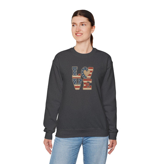 Patriotic Love Sweatshirt | Unisex Crewneck, Cozy Top for Celebrations, Gifts, Independence Day, Casual Style, Everyday Comfort