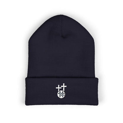 Calvary Cross Embroidered Cuffed Beanie with Unique Design, Cozy Winter Hat, Unisex Knit Cap, Perfect Gift for Him or Her, Trendy Beanie for Casual Wear