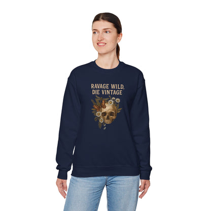 RAVAGE WILD DIE VINTAGE  Unisex Crewneck Sweatshirt – Heavy Blend Pullover for Casual Wear | Cozy Streetwear Gift for Her, Feminist Fashion Statement