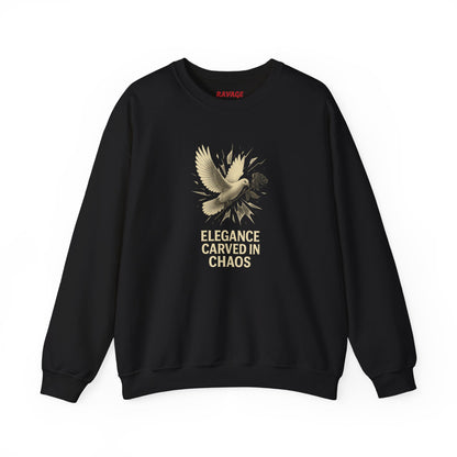 ELEGANCE CARVED IN CHAOS  Unisex Crewneck Sweatshirt – Heavy Blend Pullover for Casual Wear | Cozy Streetwear Gift for Her, Feminist Fashion Statement