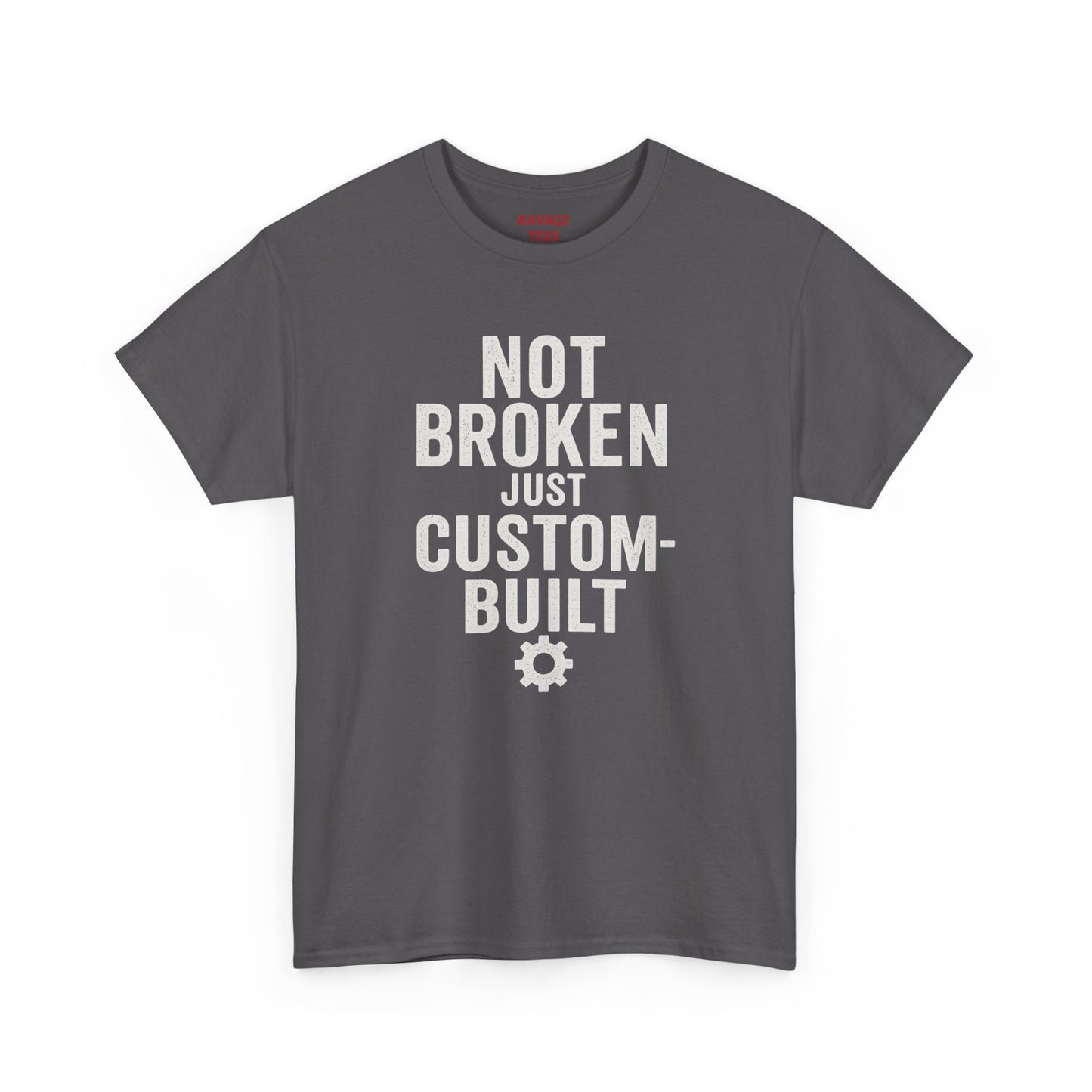 “Not Broken Just Custom-Built | Unisex Graphic Tee – Garage Edition