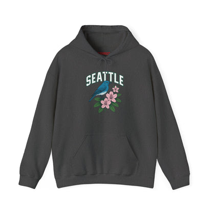 Seattle Bird & Floral Unisex Hoodie, Cozy Sweatshirt, Gift for Nature Lovers, Casual Wear, Travel Souvenir, Relaxed Style