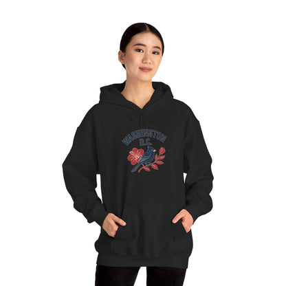 Washington D.C. Floral Hoodie – Unisex Heavy Blend Sweatshirt, Cozy Spring Streetwear, Travel Gift, DC Souvenir, Botanical Graphic Pullover