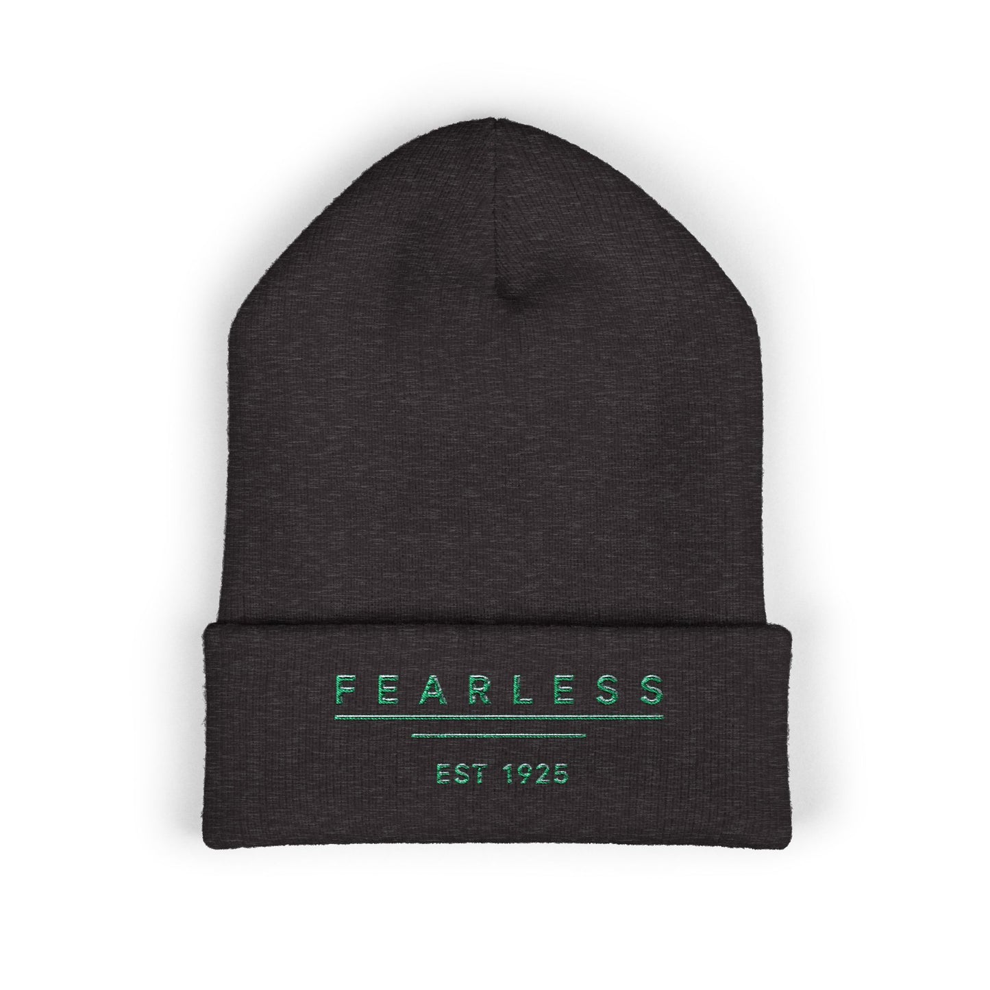Fearless Embroidered Cuffed Beanie — Minimal Vintage 'EST 1925' Knit Hat