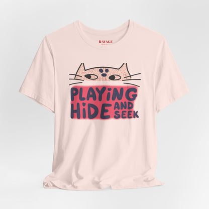 Playing Hide and Seek Cat T-Shirt — Cute Graphic Tee for Cat Lovers