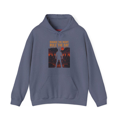 RAVAGE THE NIGHT RULE THE DAY Hoodie – Urban Adventure Graphic Sweatshirt, Cool Unisex Streetwear, Casual Wear, Unique Gifthion