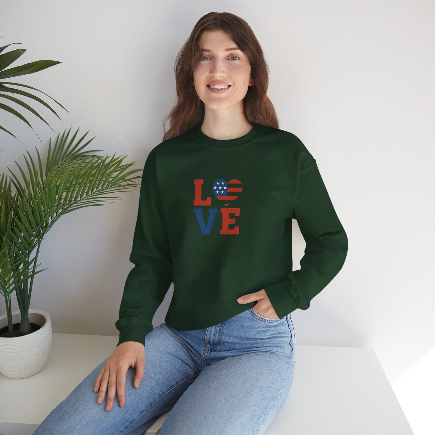 Patriotic Love Sweatshirt | Unisex Crewneck, Cozy Top for Celebrations, Gifts, Independence Day, Casual Style, Everyday Comfort