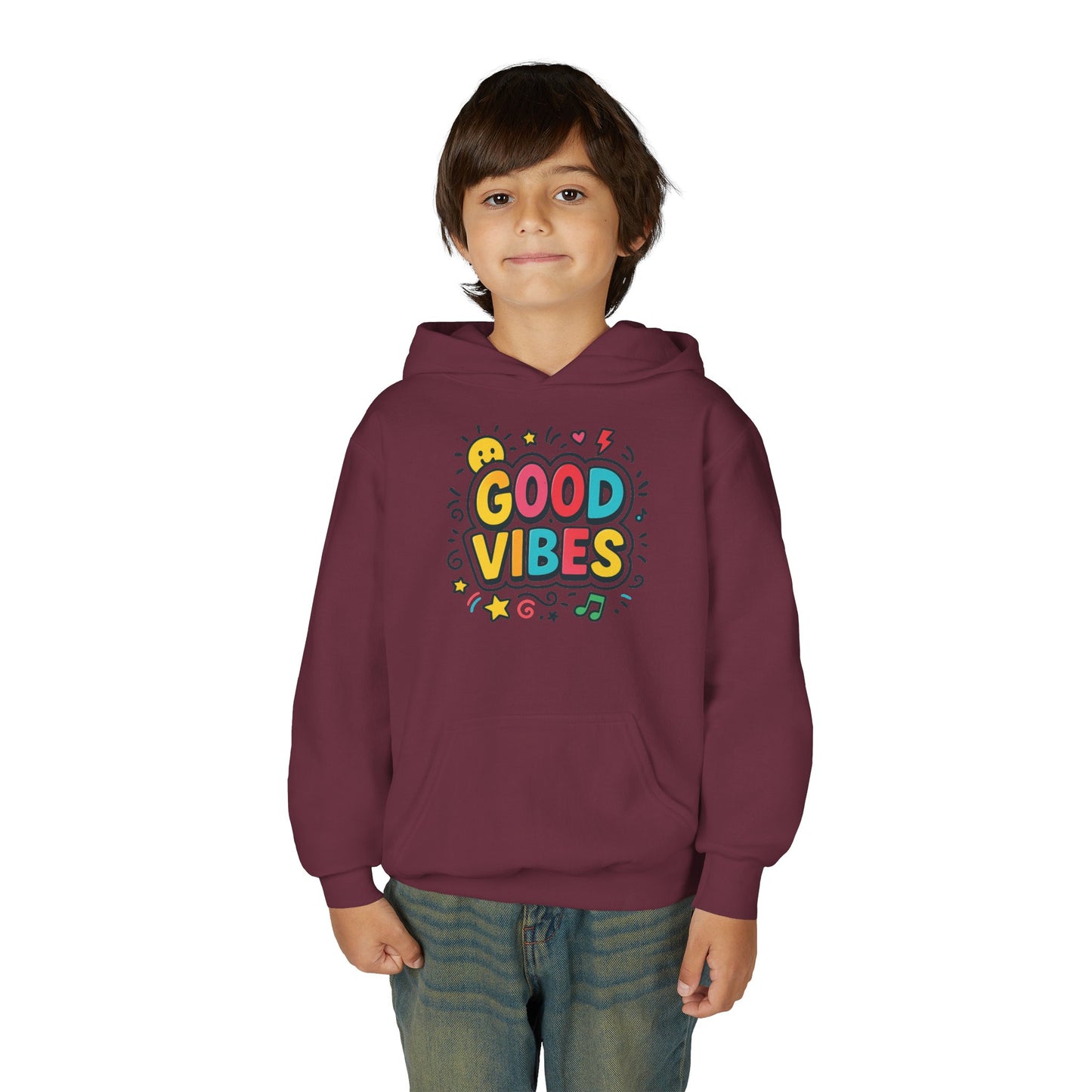 Kids Good Vibes Hoodie – Fun Graphic Sweatshirt with Positive Message, Cozy Casual Outfit, Birthday Gift for Children