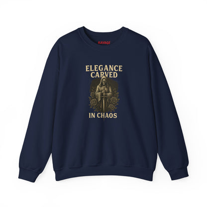 ELEGANCE CARVED IN CHAOS  Unisex Crewneck Sweatshirt – Heavy Blend Pullover for Casual Wear | Cozy Streetwear Gift for Her, Feminist Fashion Statement