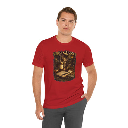 Verses & Vices Tee — Vintage Whiskey & Notebook Graphic T-Shirt