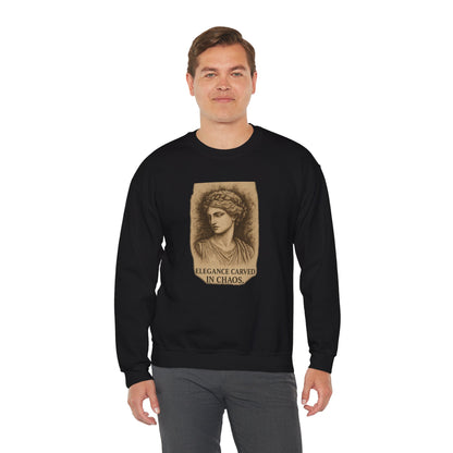 ELEGANCE CARVED IN CHAOS  Unisex Crewneck Sweatshirt – Heavy Blend Pullover for Casual Wear | Cozy Streetwear Gift for Her, Feminist Fashion Statement