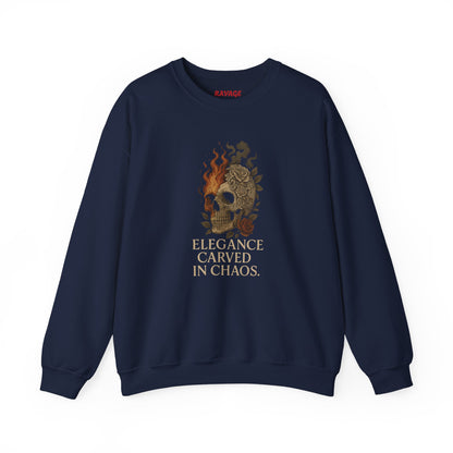 ELEGANCE CARVED IN CHAOS  Unisex Crewneck Sweatshirt – Heavy Blend Pullover for Casual Wear | Cozy Streetwear Gift for Her, Feminist Fashion Statement