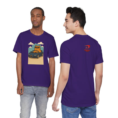 Cat Driving Sports Car Tee — Retro Graphic Cat Race Shirt