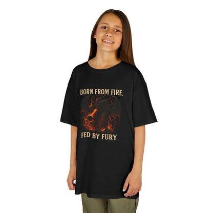 Unisex Fierce Spirit Kids Tee | Born from Fire, Fed by Fury | Cool Graphic Youth Shirt | Bold Kids Apparel | Gift for Boys and girls