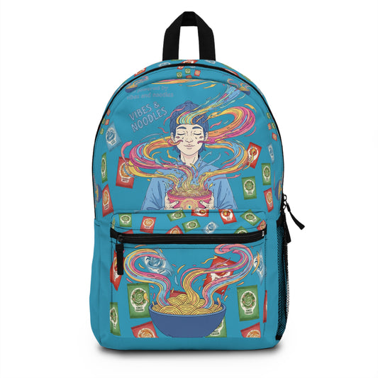Vibes and Noodles Backpack – Vibrant Foodie Design, Unisex School Bag, Fun Gift for Students & Food Lovers, Everyday Casual Use