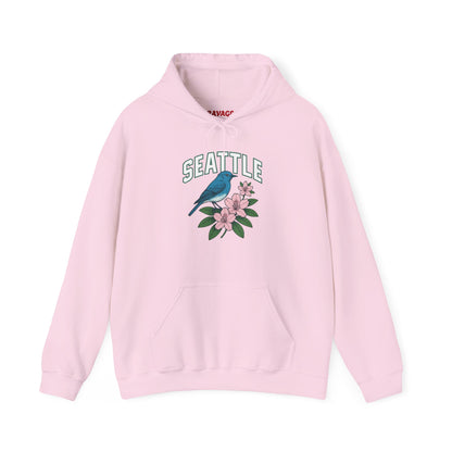 Seattle Bird & Floral Unisex Hoodie, Cozy Sweatshirt, Gift for Nature Lovers, Casual Wear, Travel Souvenir, Relaxed Style