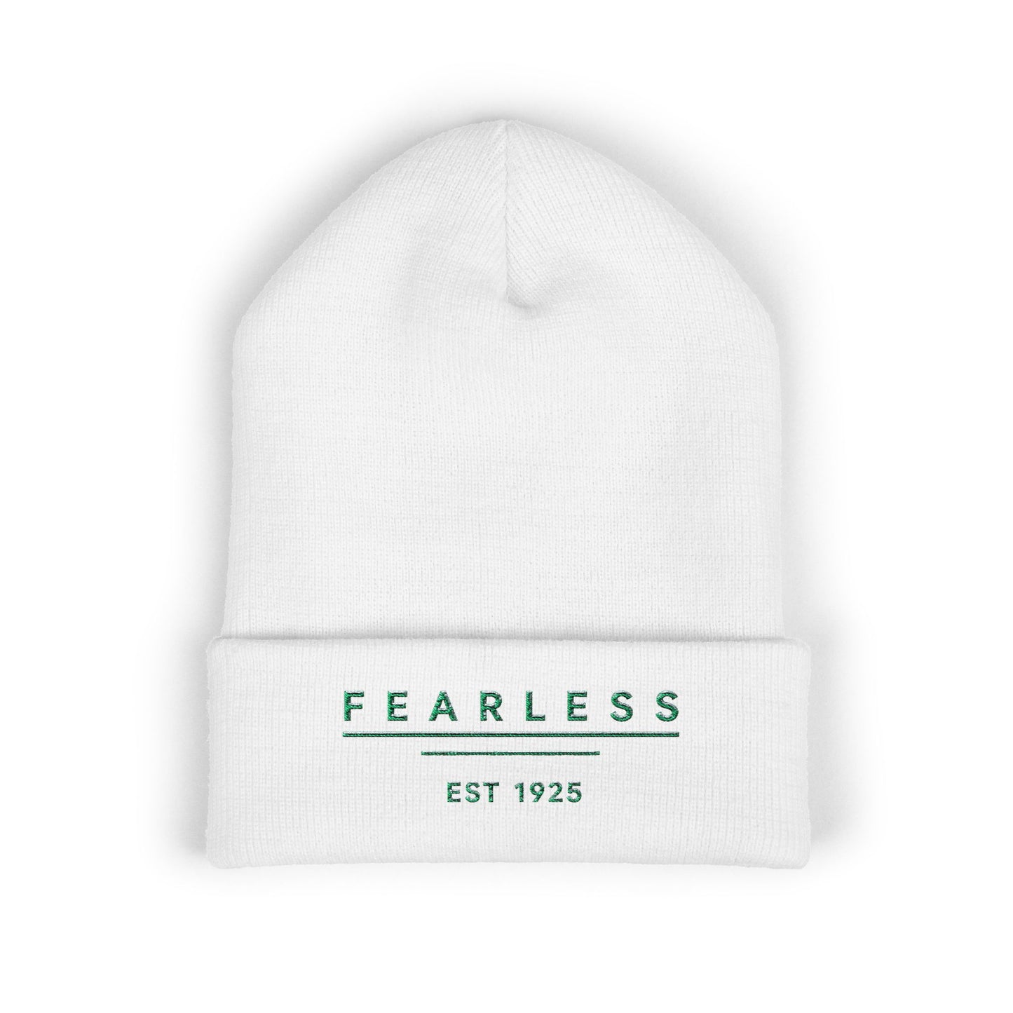 Fearless Embroidered Cuffed Beanie — Minimal Vintage 'EST 1925' Knit Hat