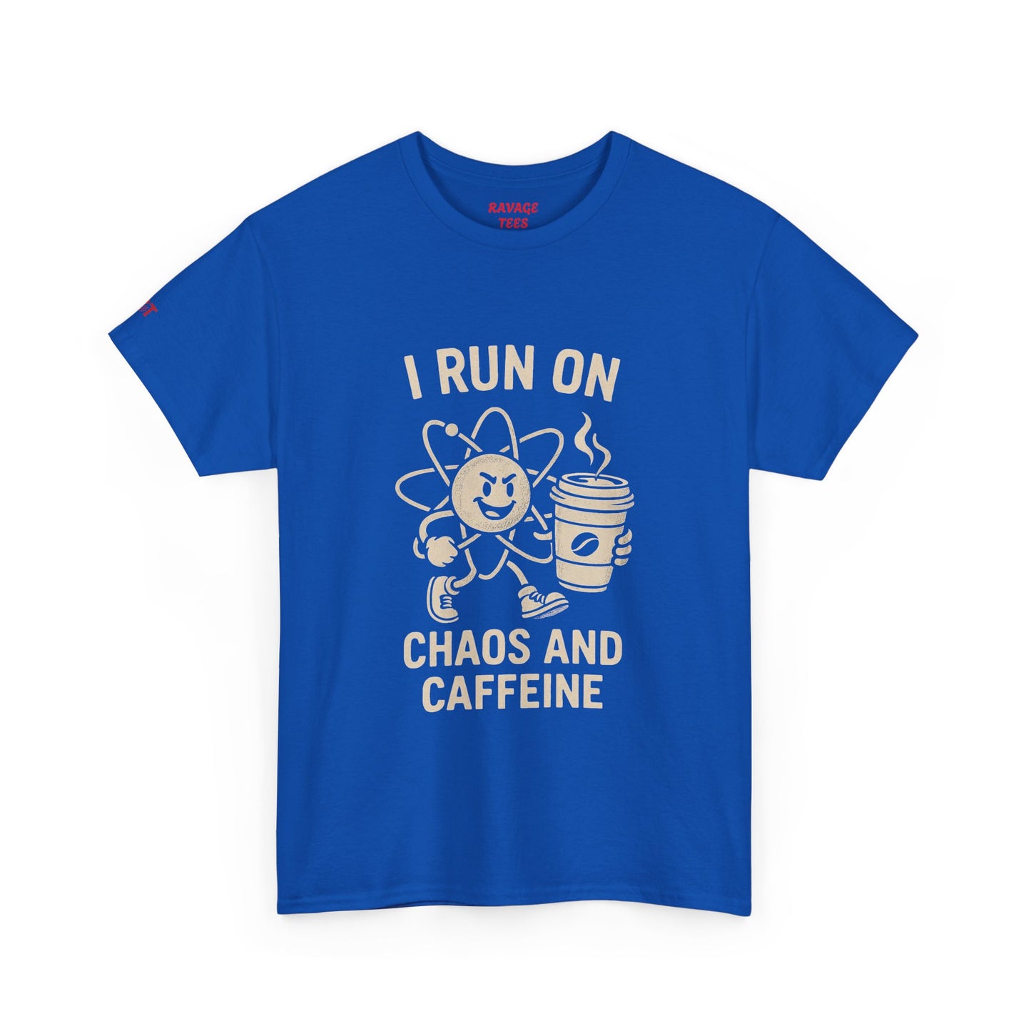 Coffee Lover's Unisex Tee - I Run on Chaos and Caffeine, Funny T-Shirt, Gift for Coffee Enthusiasts, Casual Wear, Relaxed Fit