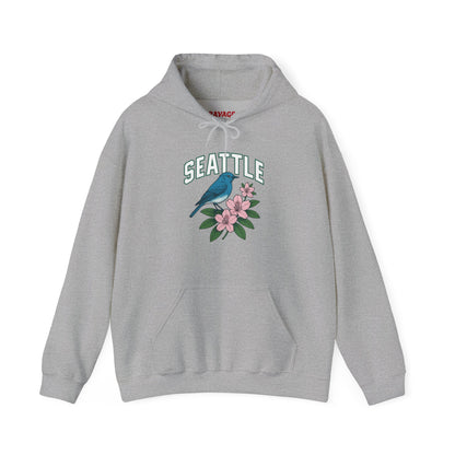 Seattle Bird & Floral Unisex Hoodie, Cozy Sweatshirt, Gift for Nature Lovers, Casual Wear, Travel Souvenir, Relaxed Style