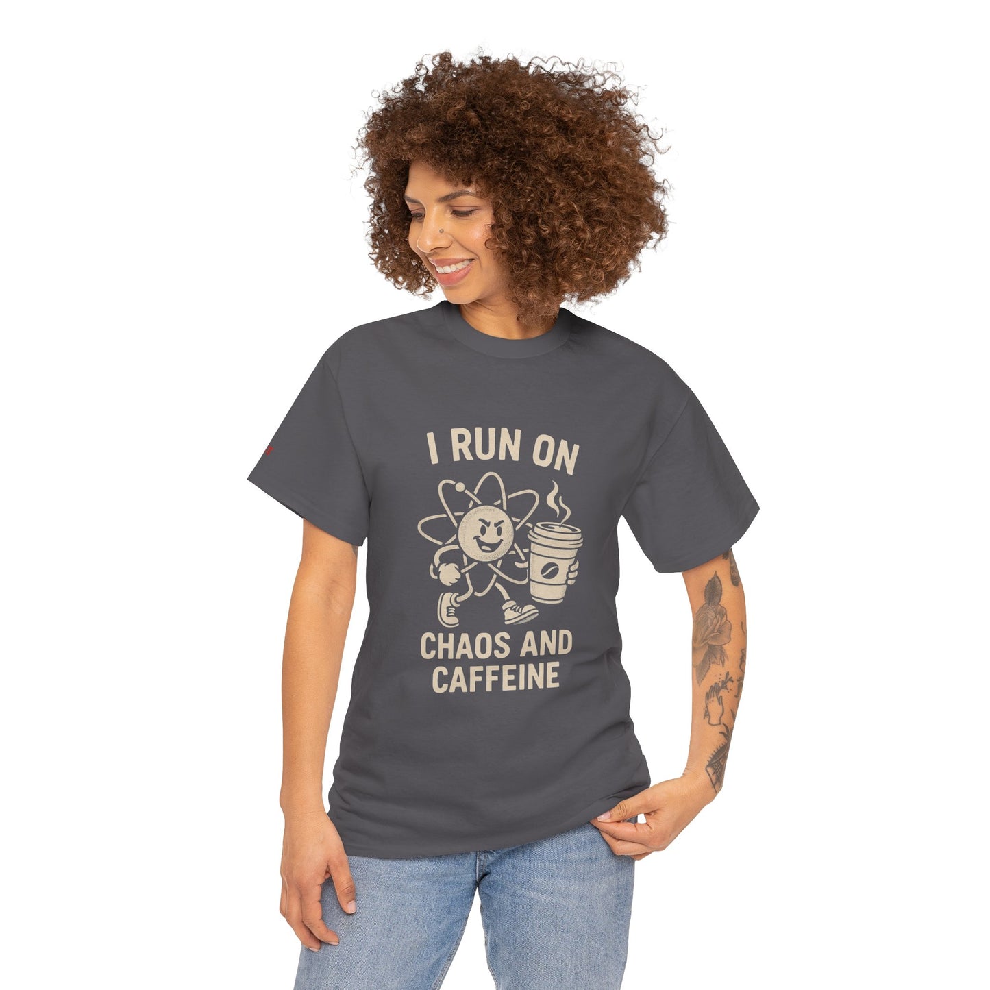 Coffee Lover's Unisex Tee - I Run on Chaos and Caffeine, Funny T-Shirt, Gift for Coffee Enthusiasts, Casual Wear, Relaxed Fit