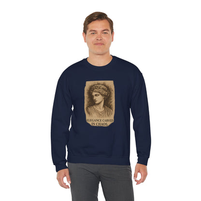ELEGANCE CARVED IN CHAOS  Unisex Crewneck Sweatshirt – Heavy Blend Pullover for Casual Wear | Cozy Streetwear Gift for Her, Feminist Fashion Statement
